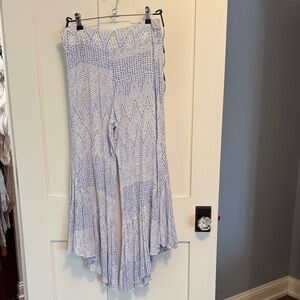 Blue and White Patterned Flared Pants